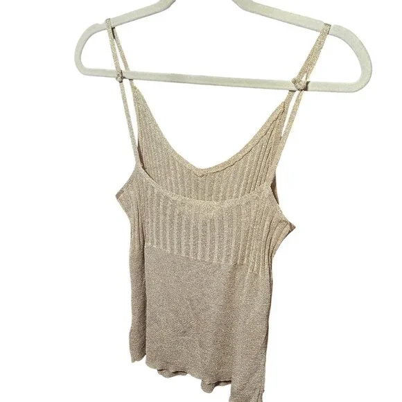 Michael Kors Gold Metallic Ribbed Knit Tank Top Womens Size L - Picture 3 of 4